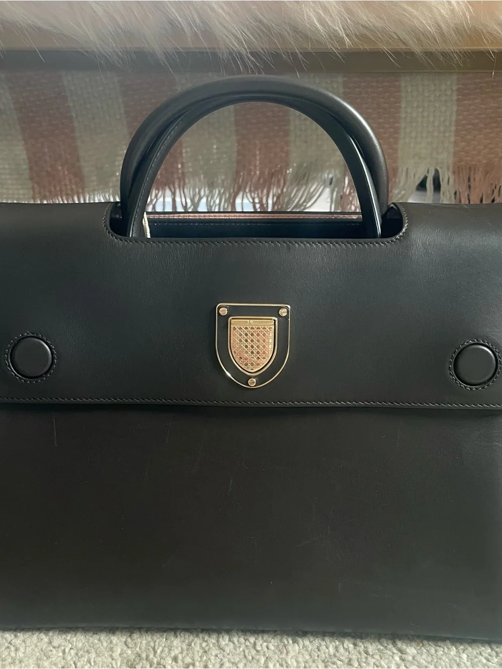 Dior Diorever Dark Brown Leather Top-Handle Crossbody Bag Silver-Tone Hardware